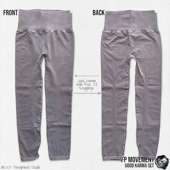 FP MOVEMENT GOOD KARMA SET: CROP TANK BRA + HIGH RISE LEGGINGS IN GREY PURPLE - Picture 8 of 16